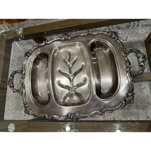 Eton Large Silverplate Divided Meat Serving Tray with Well Handled 24" x 16"